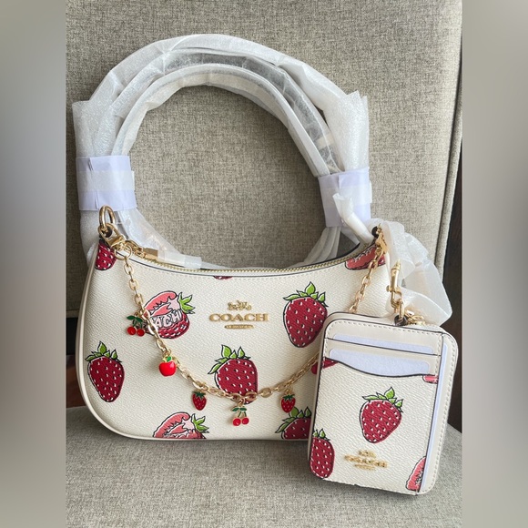 Coach Handbags - NWT！3PCS COACH TERI SHOULDER BAG WITH STRAWBERRY➕CARD WALLET➕STARWBERRY CHAIN